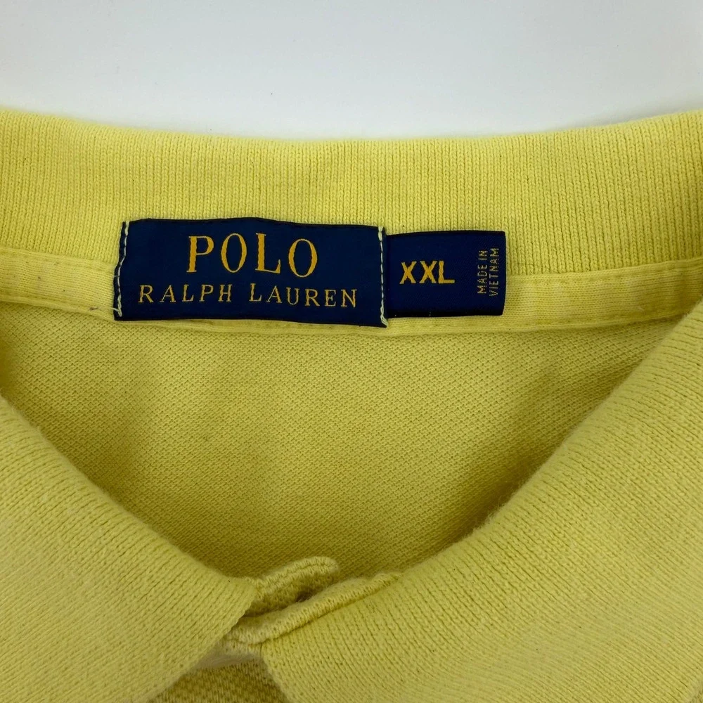 Polo Ralph Lauren Polo Shirt Mens XXL Yellow‎ Short Sleeve Blue Pony Logo Pique